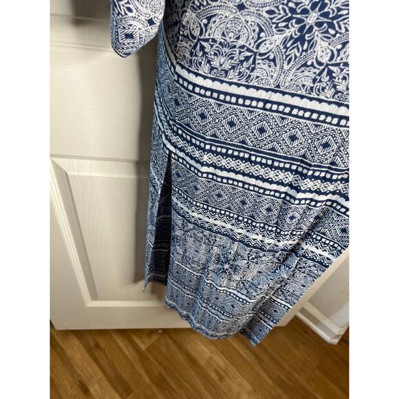 RipCurl Women Short Sleeve Side Slit Duster Cardigan Blue/White Geometric Size M - Picture 3 of 7